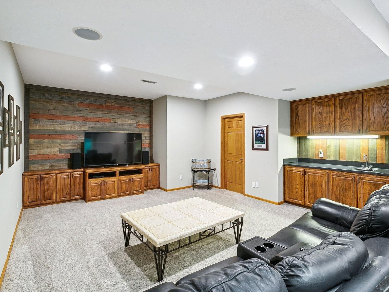 Wood paneled walls in basement